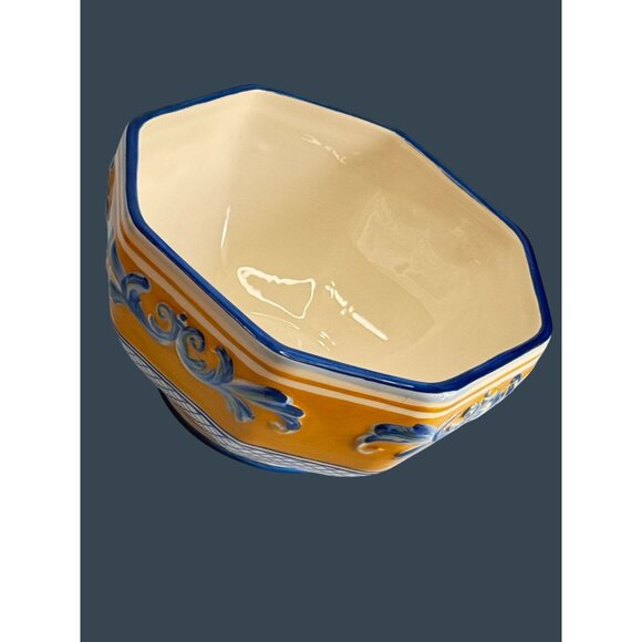 Fitz Floyd Ricamo Trattoria Octagonal Ceramic Bowl Yellow & Blue 6 1/4" - Picture 3 of 6